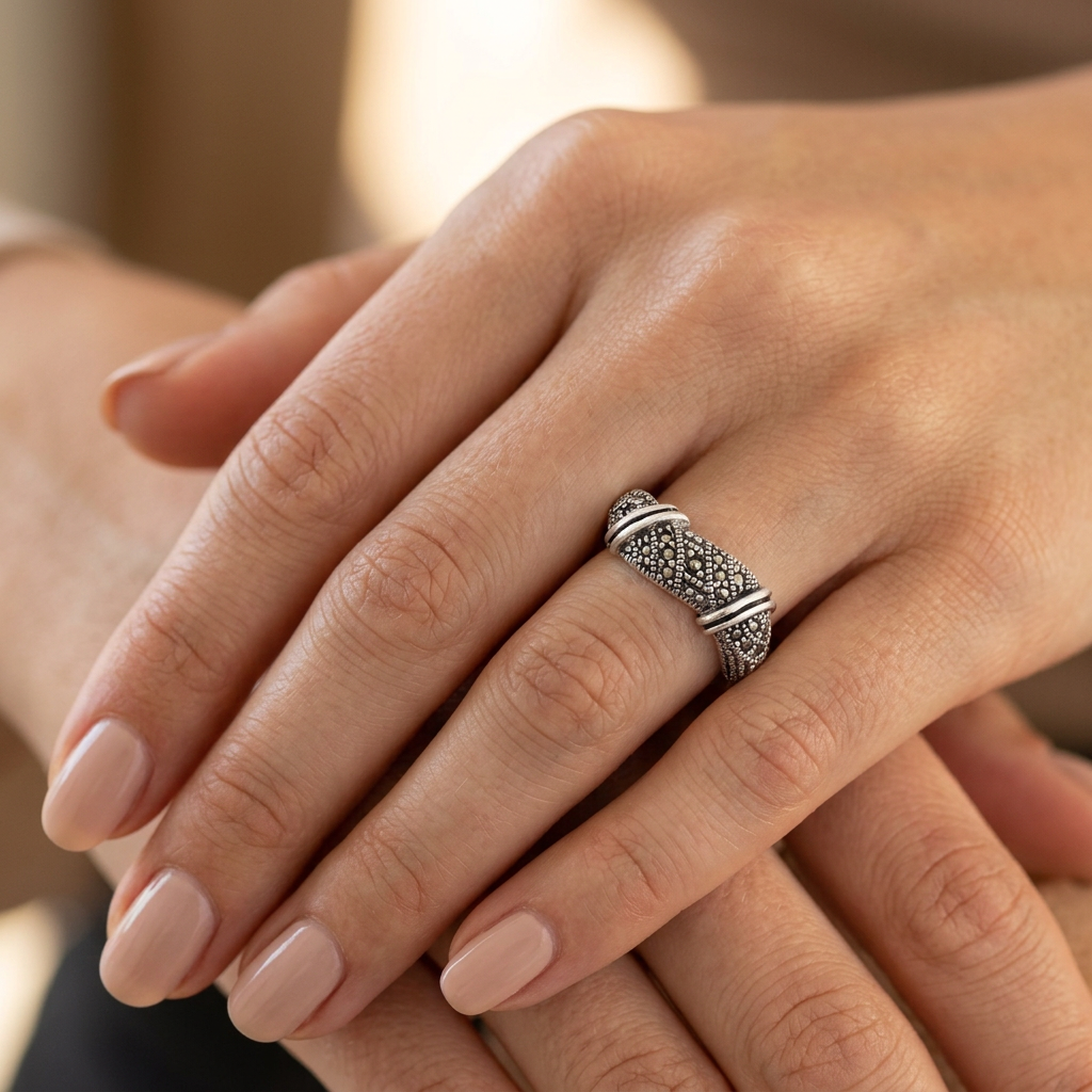 Sterling Silver 6.75mm Marcasite Twisted Wrap Freeform Ring for Women model