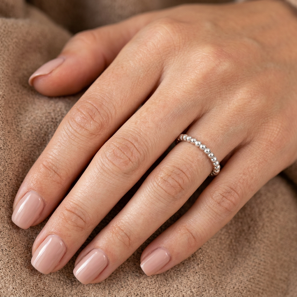 Sterling Silver 2mm Round Ball Bead Eternity Stacking Band Ring for Women model