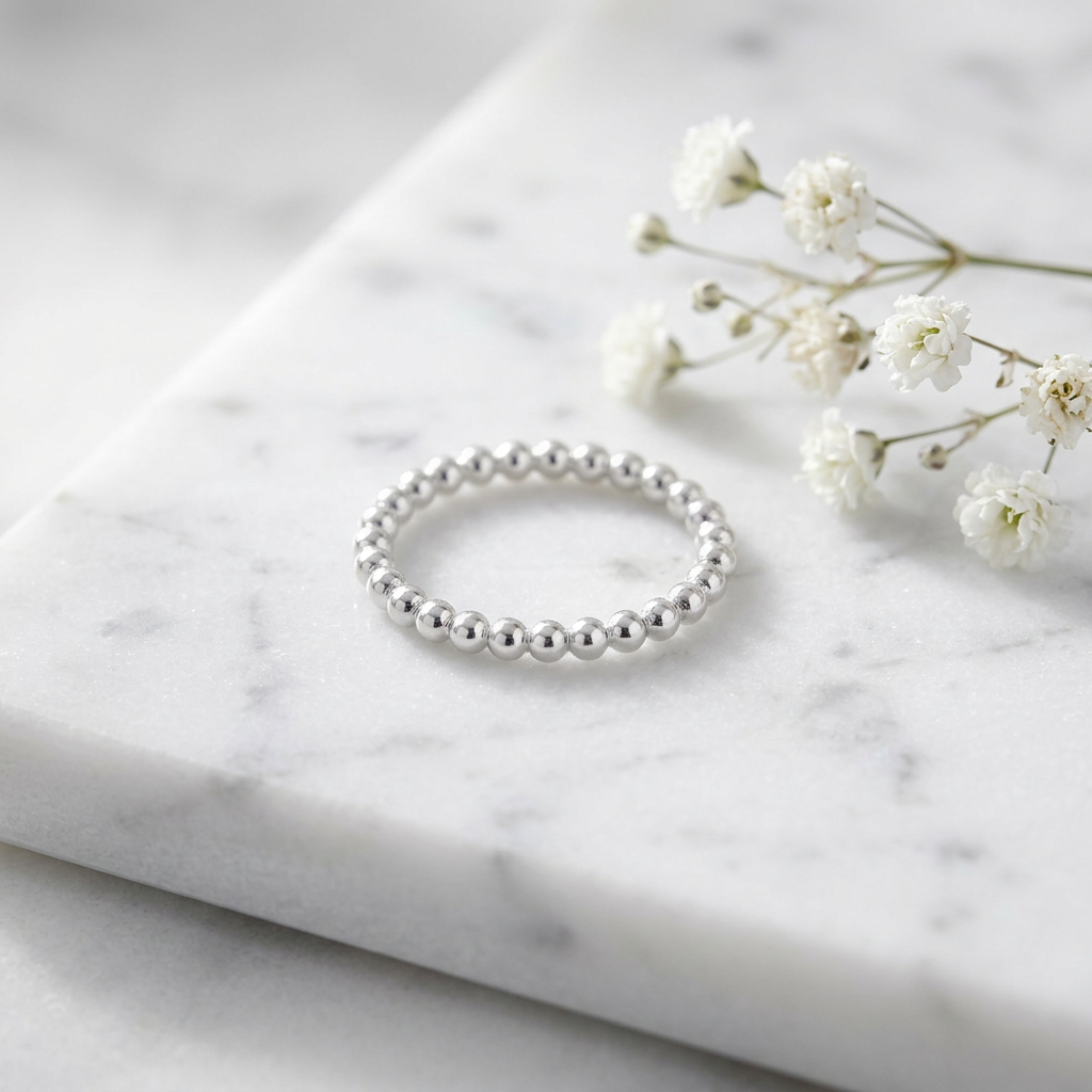 Sterling Silver 1.5mm Beaded Stacking Ring for Women life1
