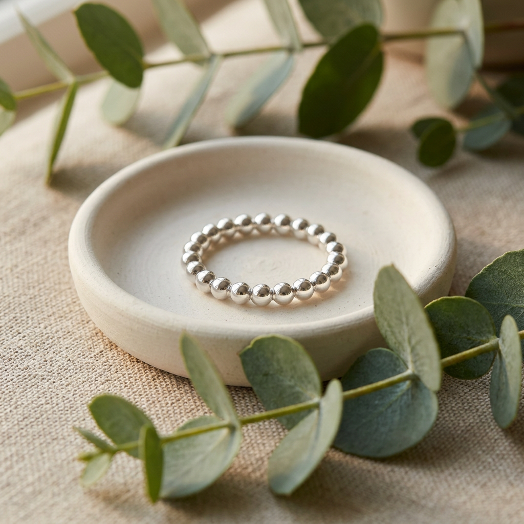 Sterling Silver 1.5mm Beaded Stacking Ring for Women life2