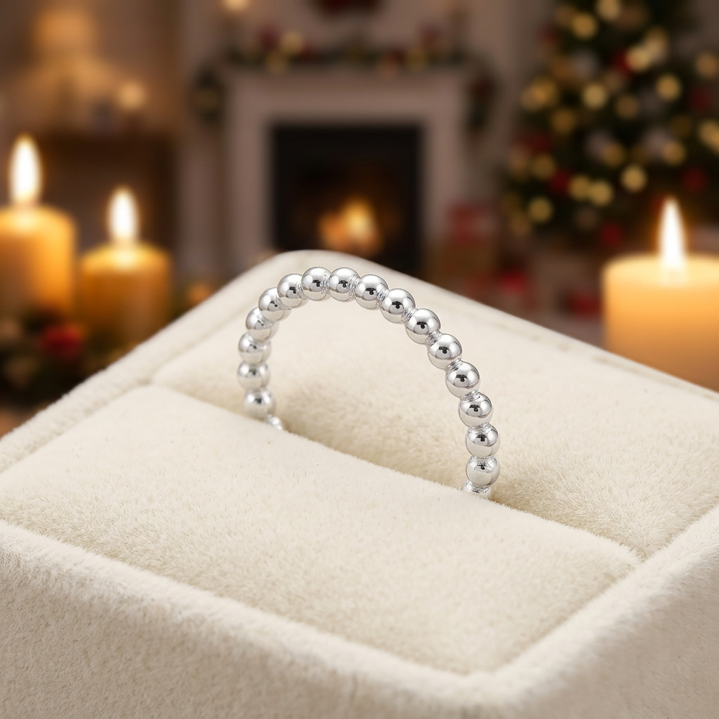 Sterling Silver 1.5mm Beaded Stacking Ring for Women life3