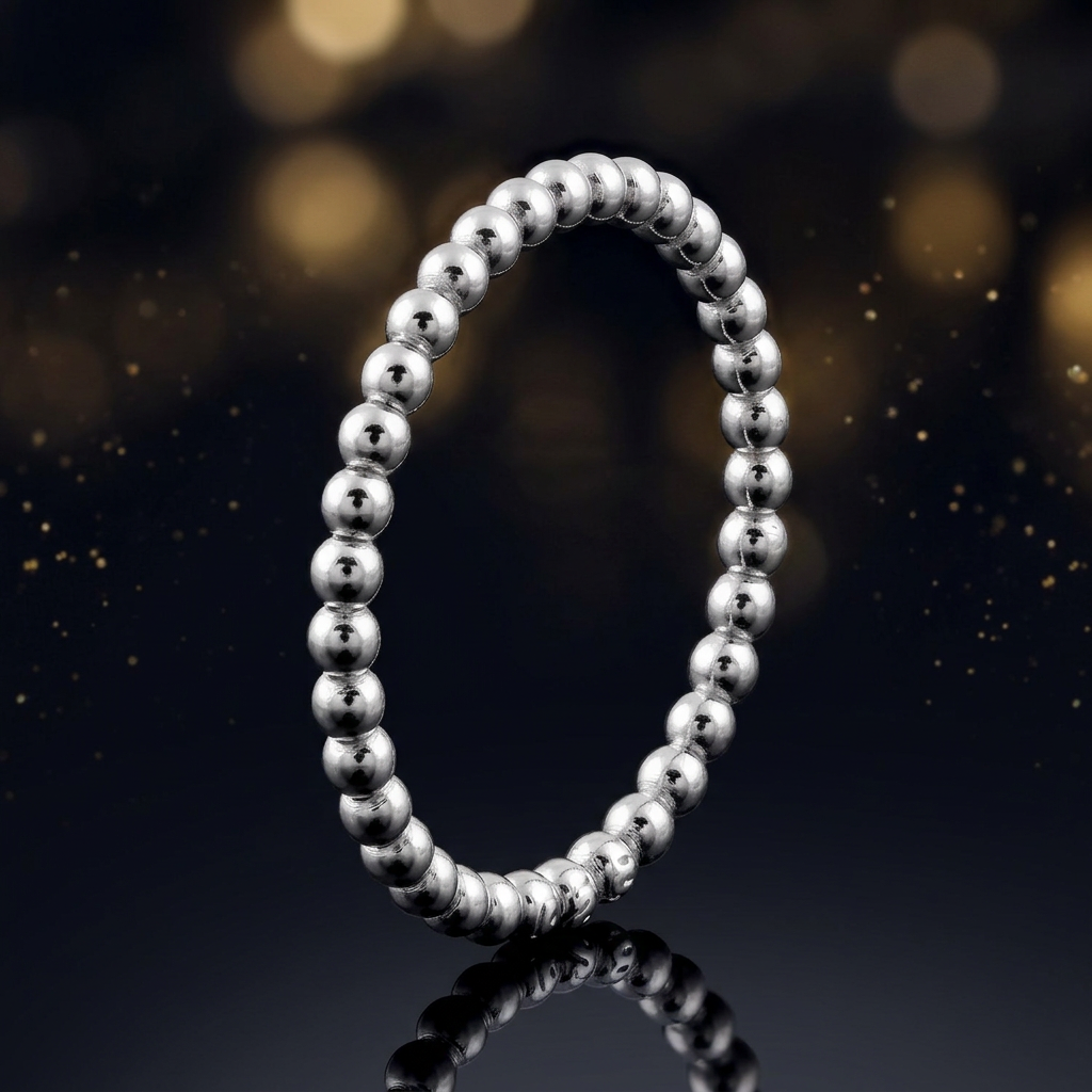 Sterling Silver 1.5mm Beaded Stacking Ring for Women life4