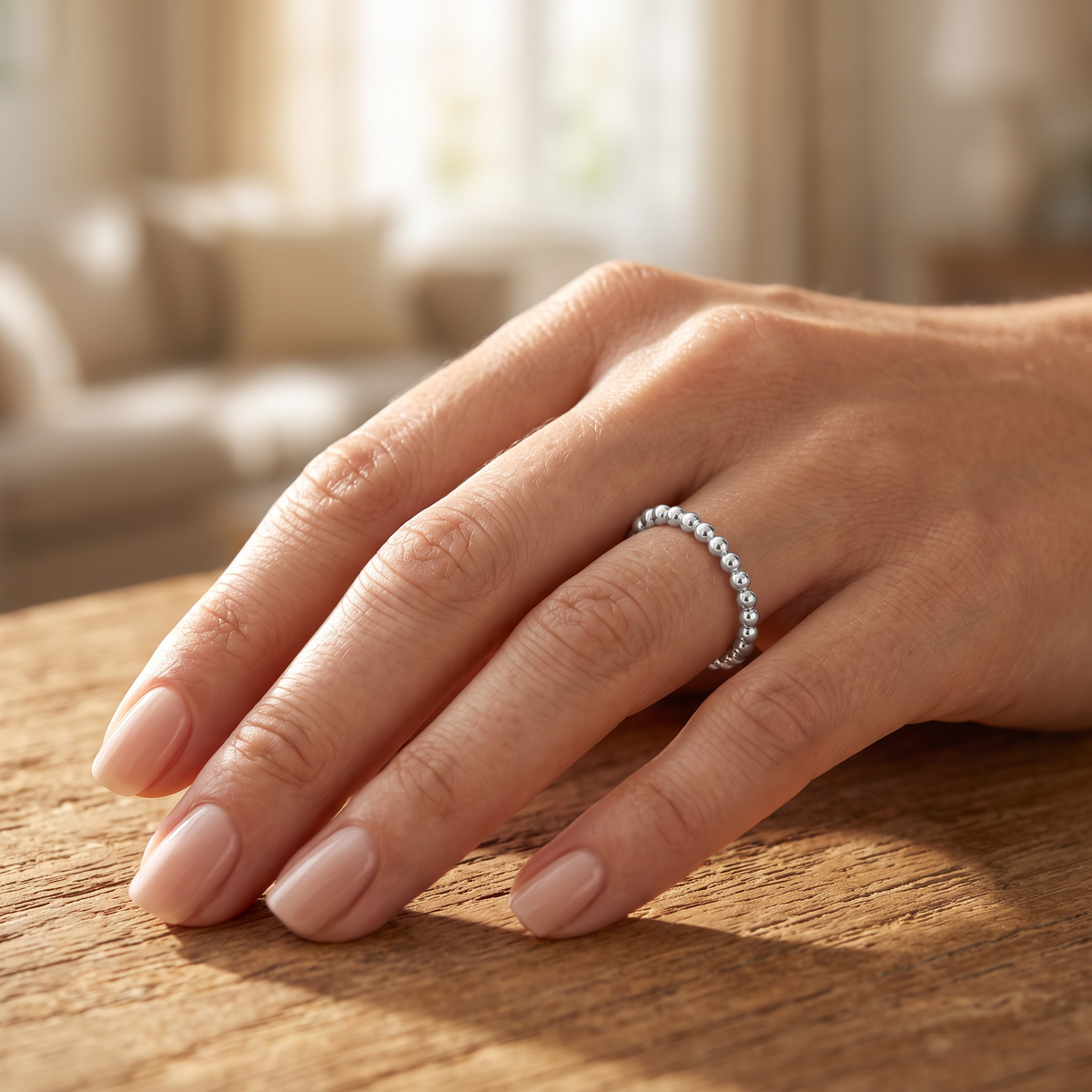 Sterling Silver 1.5mm Beaded Stacking Ring for Women model