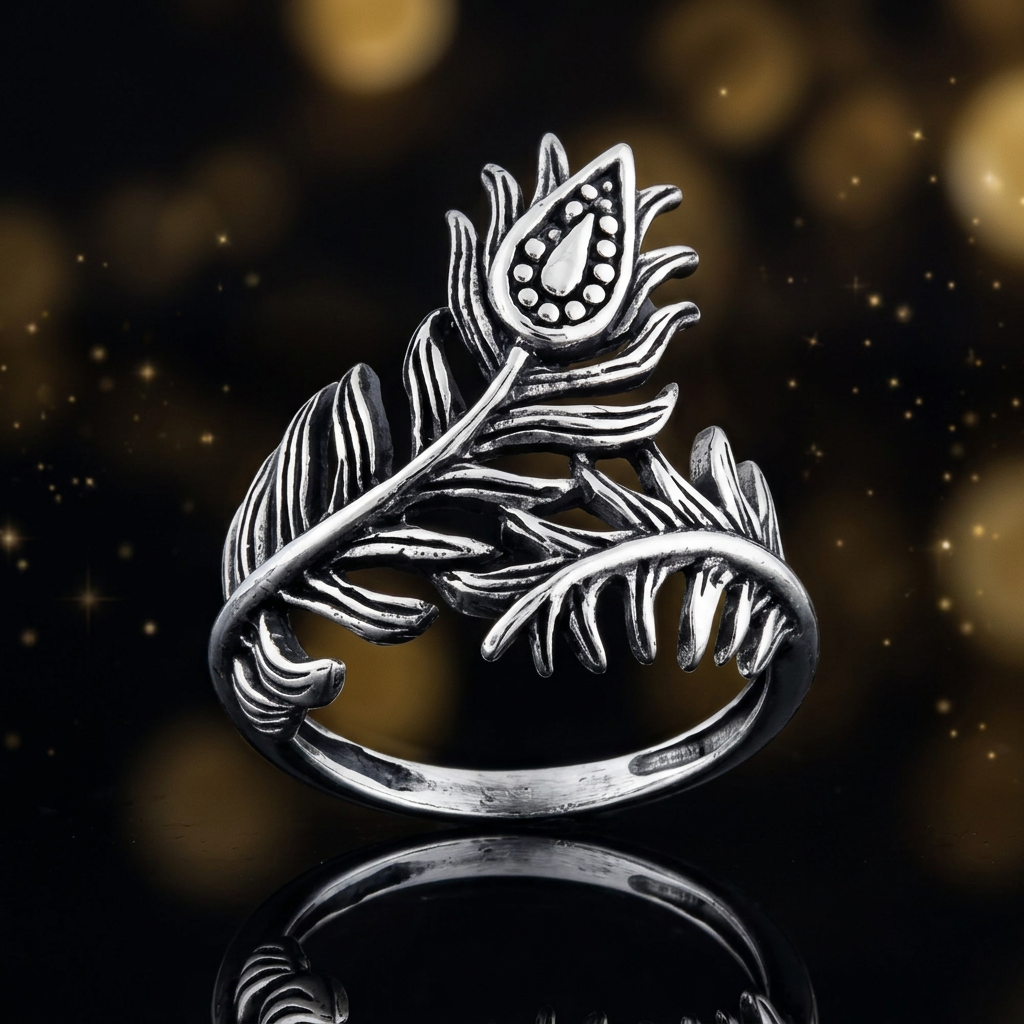 Sterling Silver 21.3mm Oxidized Peacock Feather Wrap Ring for Women life4