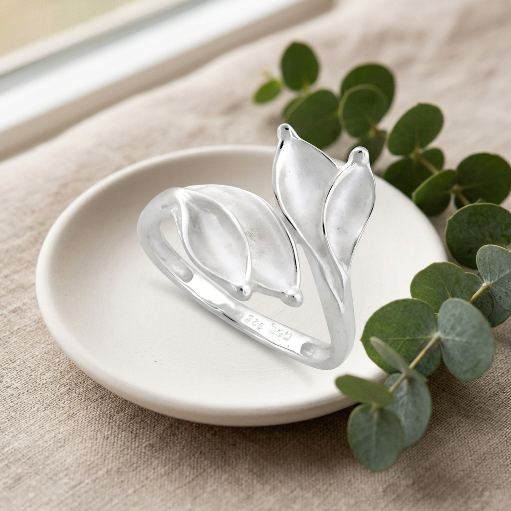 Sterling Silver Satin Finish Four Leaf Bypass Wrap Ring for Women life2