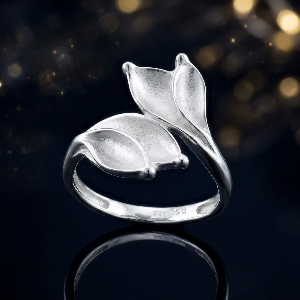 Sterling Silver Satin Finish Four Leaf Bypass Wrap Ring for Women life4