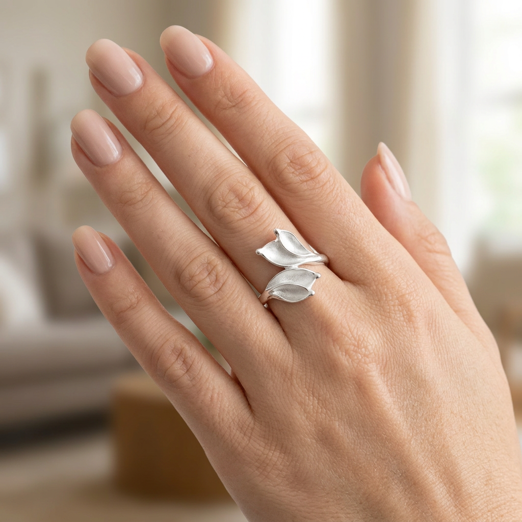 Sterling Silver Satin Finish Four Leaf Bypass Wrap Ring for Women model