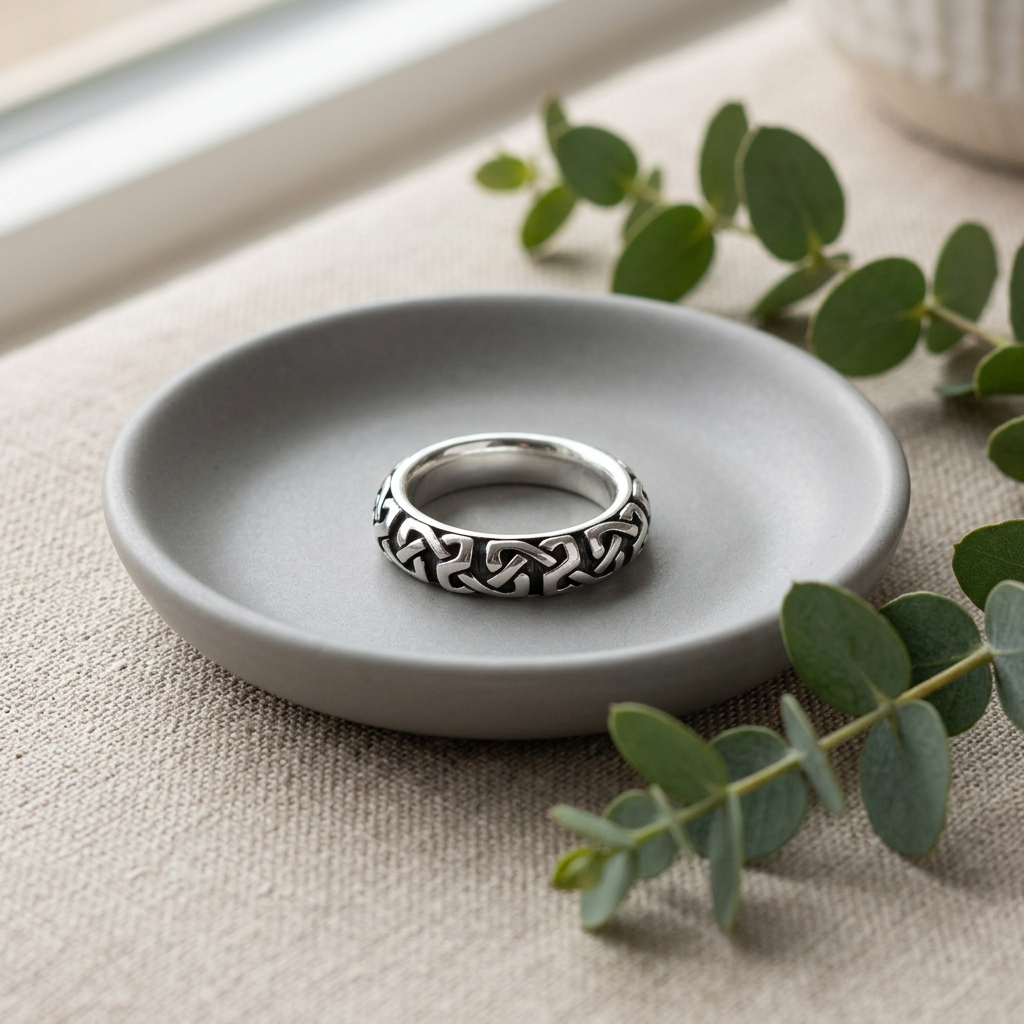 Sterling Silver 5.1mm Oxidized Celtic Knot Rounded Band Ring for Women life2