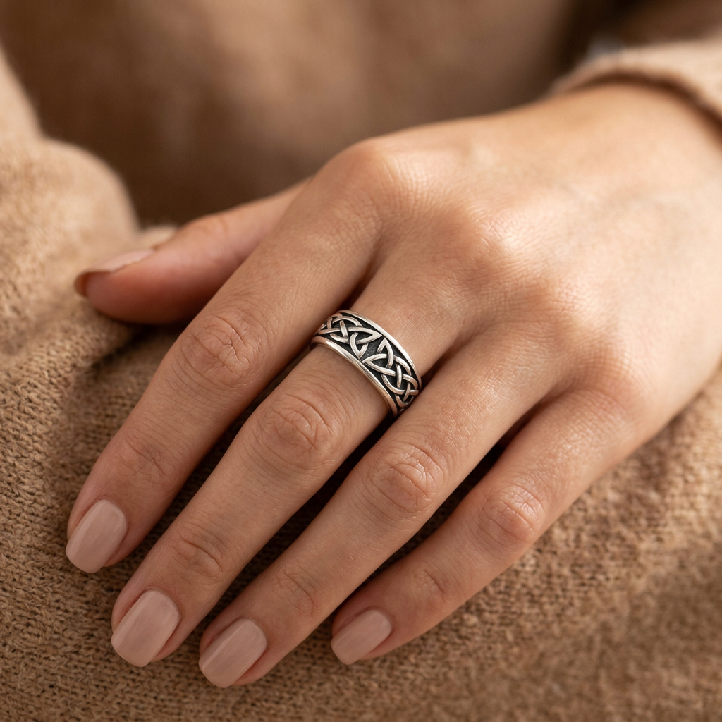 Sterling Silver 5.1mm Oxidized Celtic Knot Rounded Band Ring for Women model