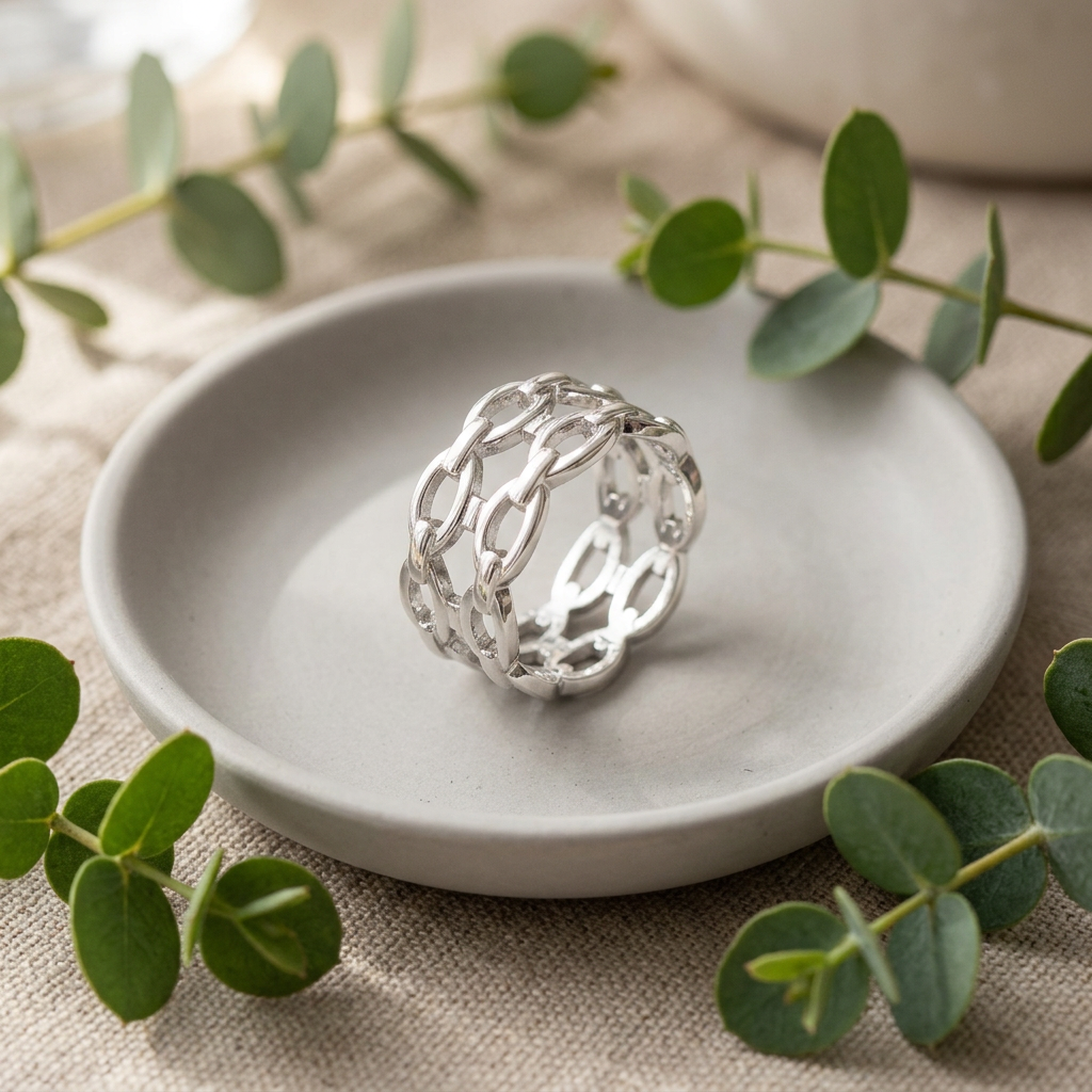 Sterling Silver 9.5mm Wide Triple Row Oval Link Chain Band Ring, Unisex life2