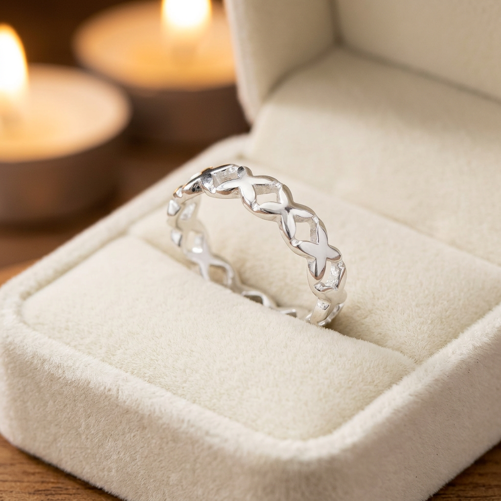 Sterling Silver 4.4mm Linked X Kisses Open Eternity Band Ring for Women life3