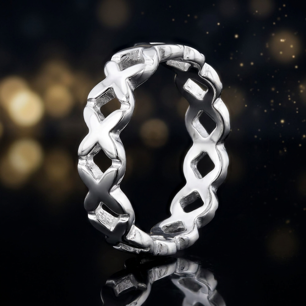 Sterling Silver 4.4mm Linked X Kisses Open Eternity Band Ring for Women life4