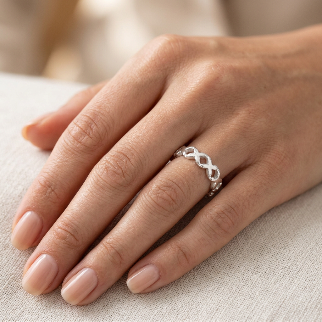 Sterling Silver 4.4mm Linked X Kisses Open Eternity Band Ring for Women model