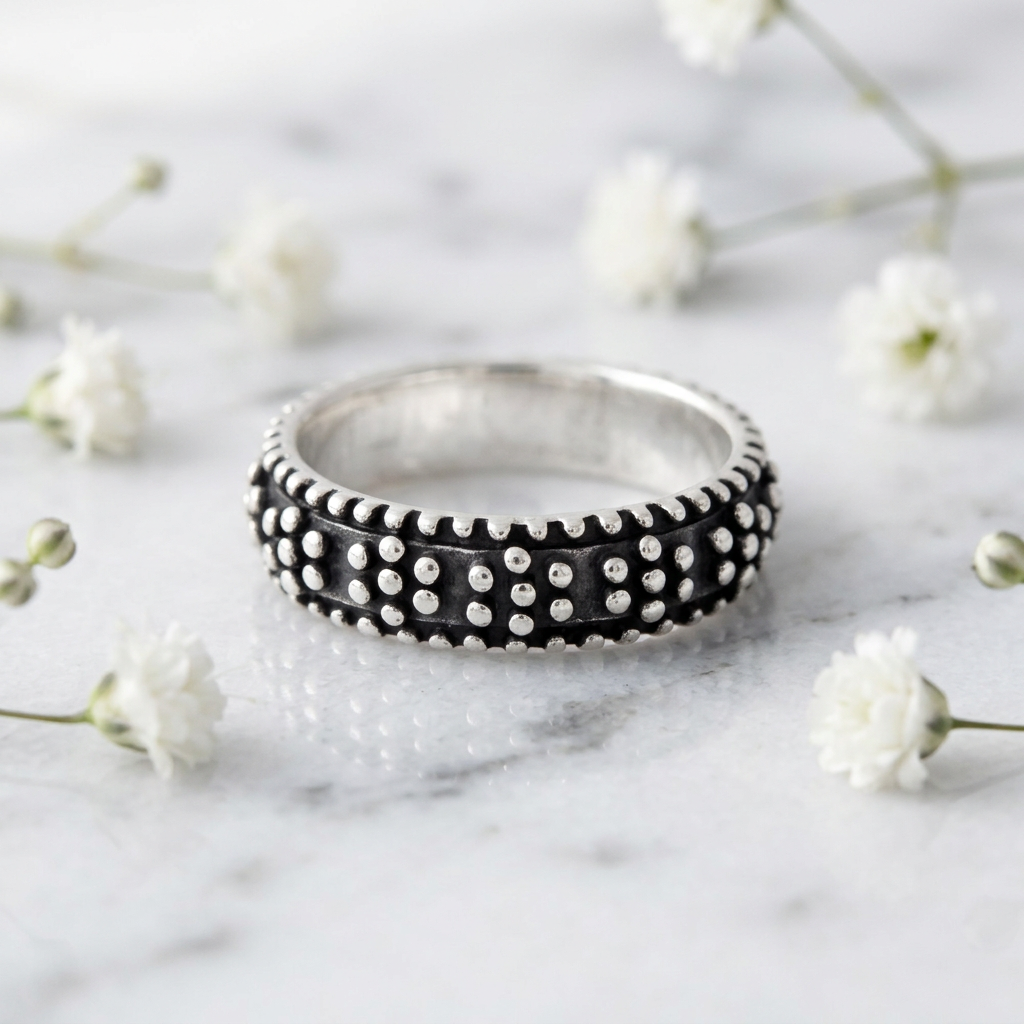 Sterling Silver 5mm Oxidized Raised Dot Eternity Band Ring for Women life1