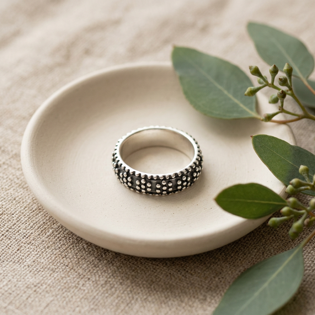 Sterling Silver 5mm Oxidized Raised Dot Eternity Band Ring for Women life2