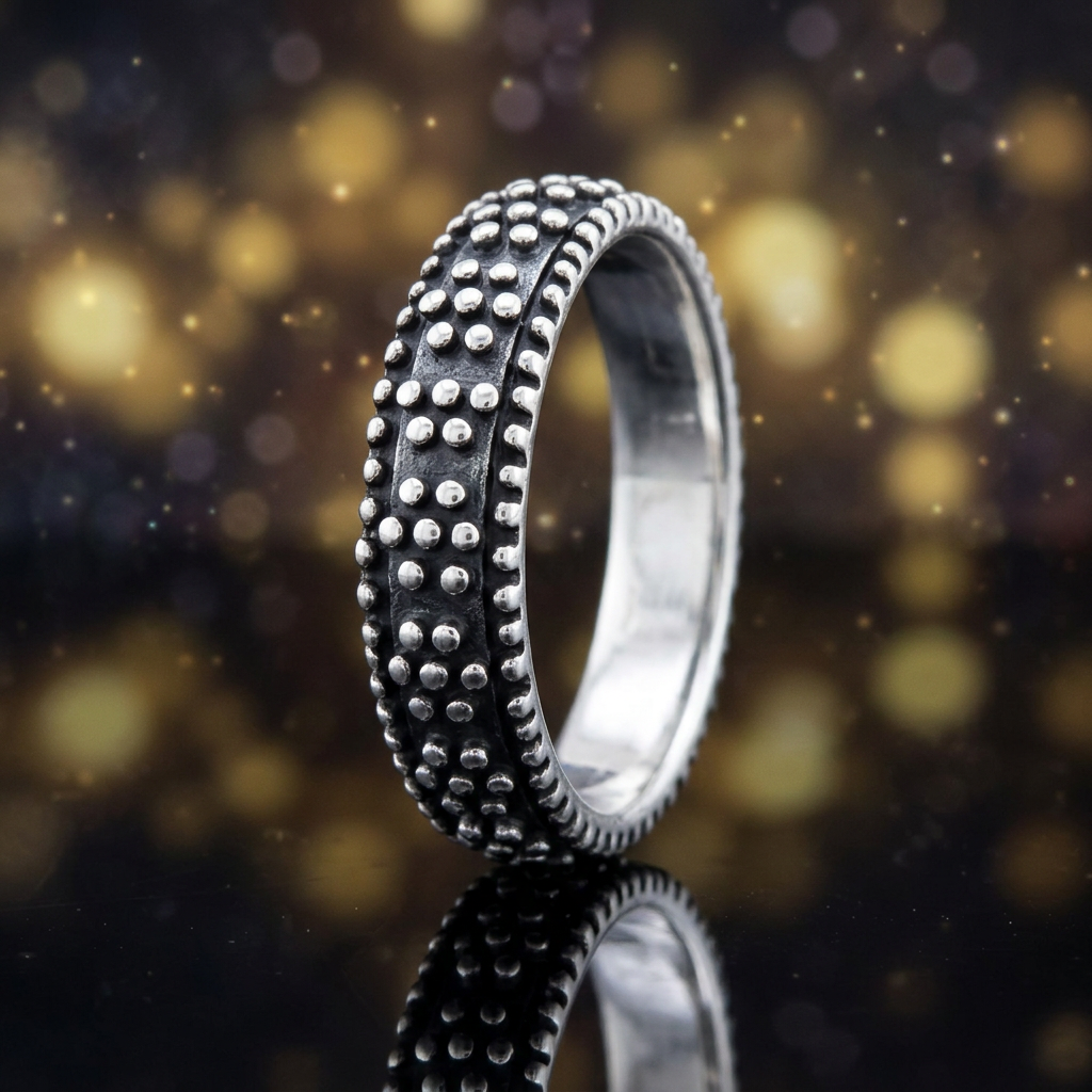 Sterling Silver 5mm Oxidized Raised Dot Eternity Band Ring for Women life4