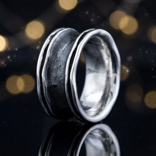 Sterling Silver 10.73mm Oxidized Wavy Edge Concave Wide Band Ring for Women life4