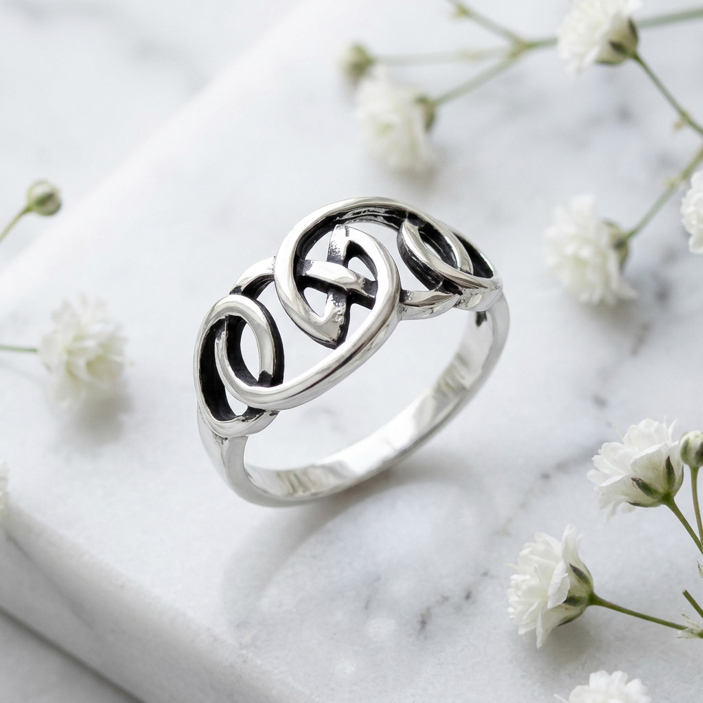 Sterling Silver 3.7mm Oxidized Celtic Knot Linked Loops Ring for Women life1