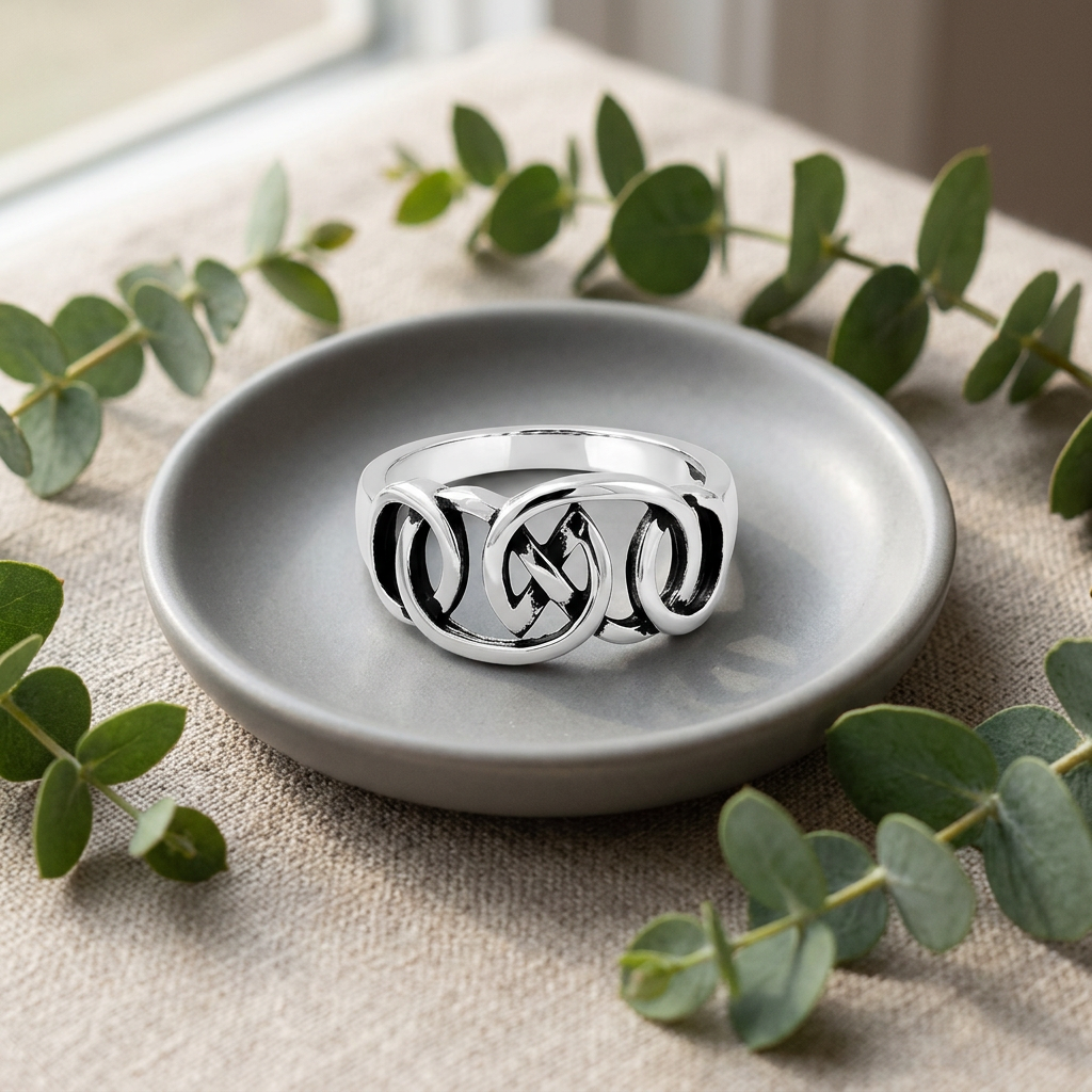 Sterling Silver 3.7mm Oxidized Celtic Knot Linked Loops Ring for Women life2