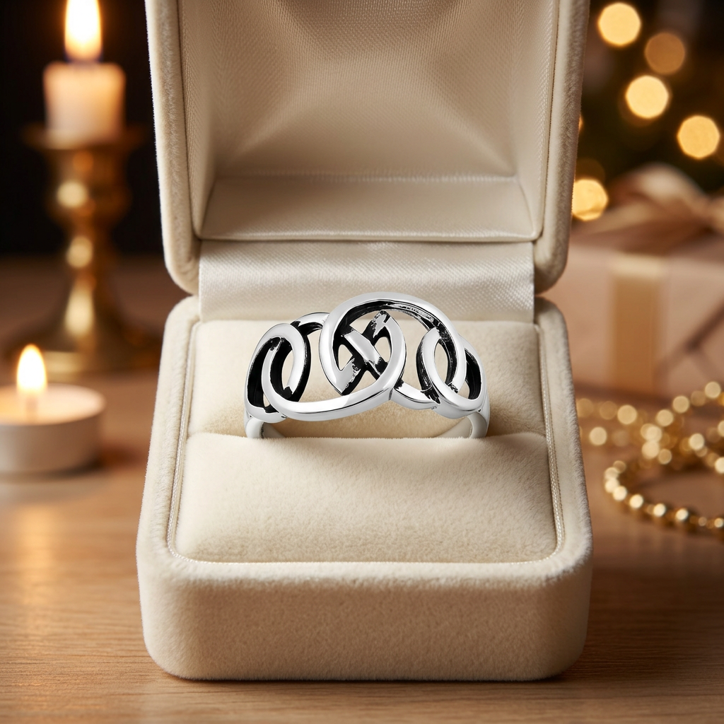 Sterling Silver 3.7mm Oxidized Celtic Knot Linked Loops Ring for Women life3