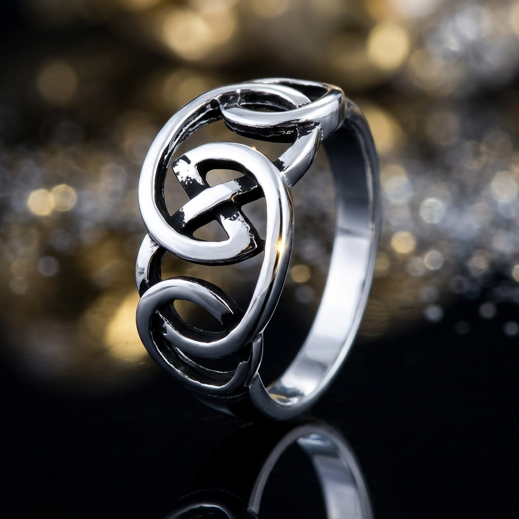 Sterling Silver 3.7mm Oxidized Celtic Knot Linked Loops Ring for Women life4