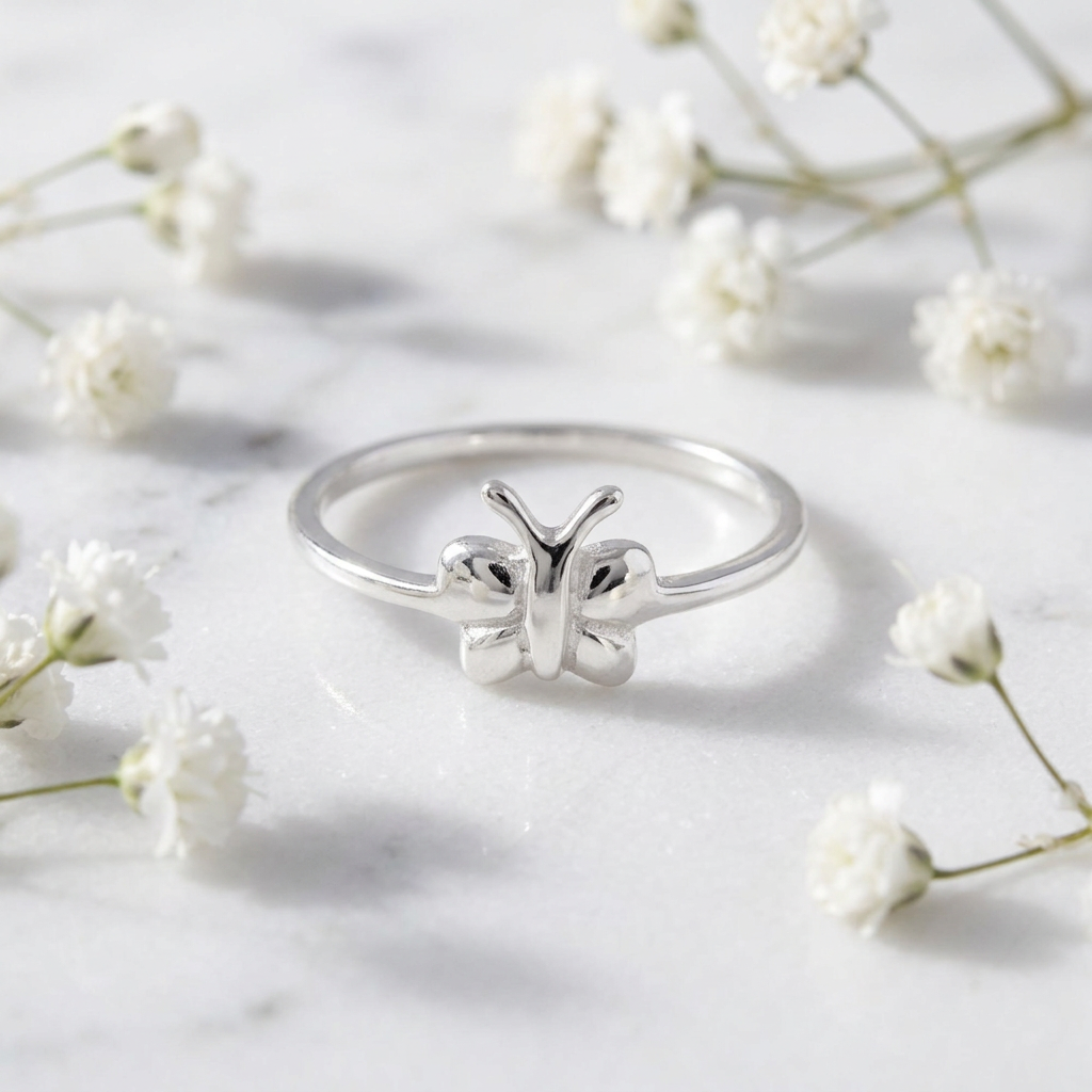 Sterling Silver 1.1mm Petite Butterfly Stacking Ring for Women life1