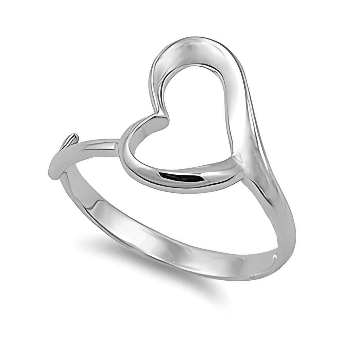 Sterling Silver 2.2mm Tilted Open Heart Outline Ring for Women