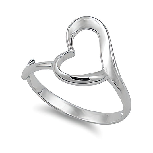 Sterling Silver 2.2mm Tilted Open Heart Outline Ring for Women