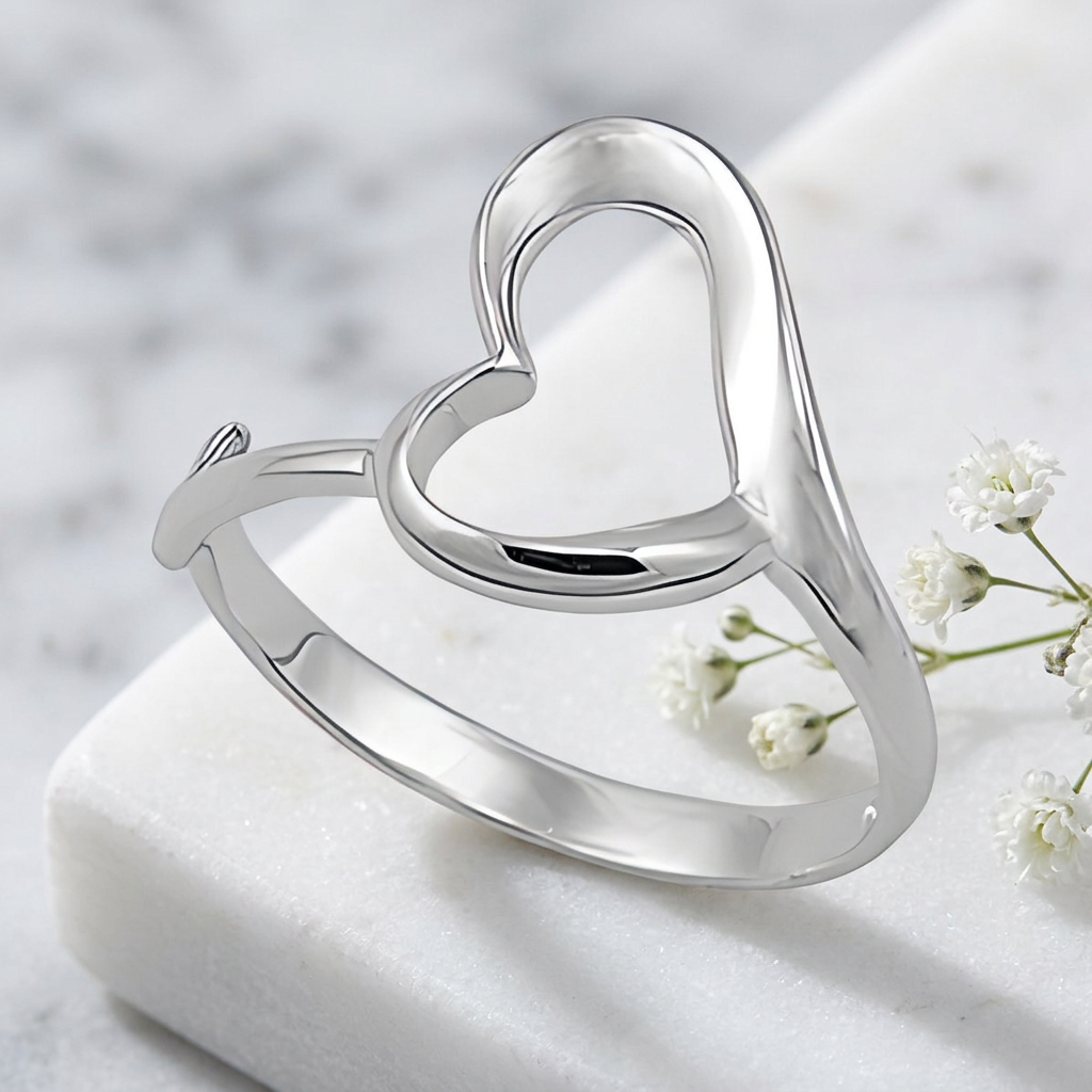 Sterling Silver 2.2mm Tilted Open Heart Outline Ring for Women life1