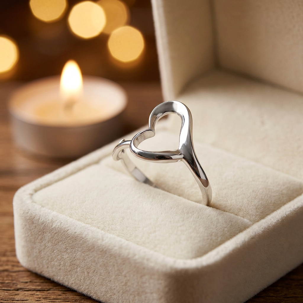 Sterling Silver 2.2mm Tilted Open Heart Outline Ring for Women life3