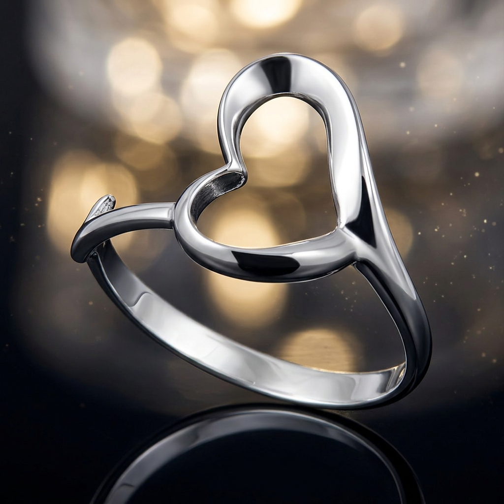 Sterling Silver 2.2mm Tilted Open Heart Outline Ring for Women life4