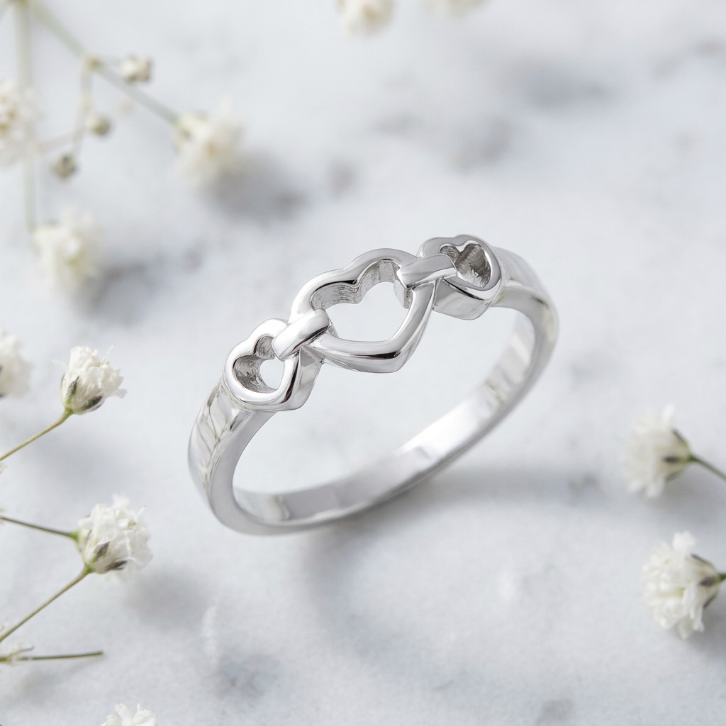 Sterling Silver 2.3mm Three Linked Open Hearts Promise Ring for Women life1