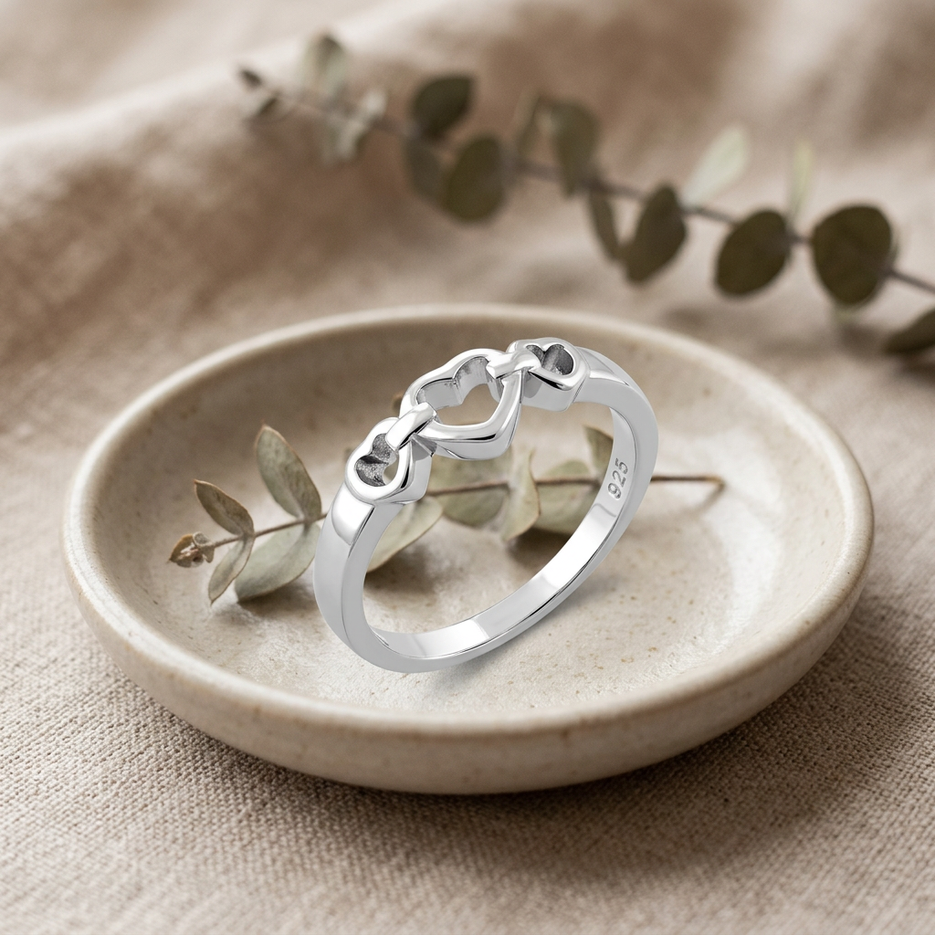 Sterling Silver 2.3mm Three Linked Open Hearts Promise Ring for Women life2