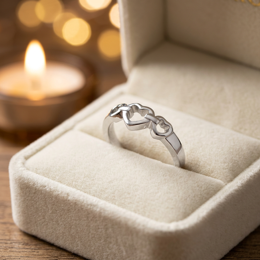 Sterling Silver 2.3mm Three Linked Open Hearts Promise Ring for Women life3