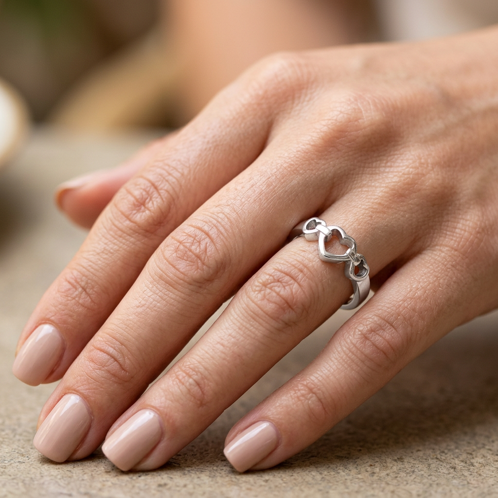 Sterling Silver 2.3mm Three Linked Open Hearts Promise Ring for Women model