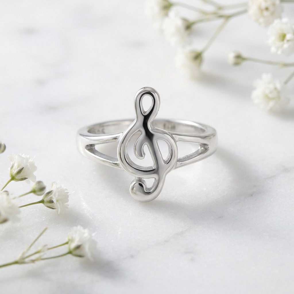 Sterling Silver Treble Clef Music Note Ring for Women life1