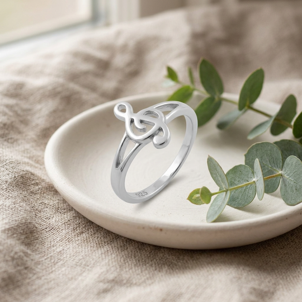 Sterling Silver Treble Clef Music Note Ring for Women life2