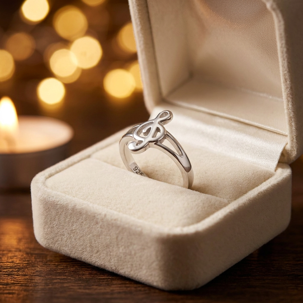 Sterling Silver Treble Clef Music Note Ring for Women life3