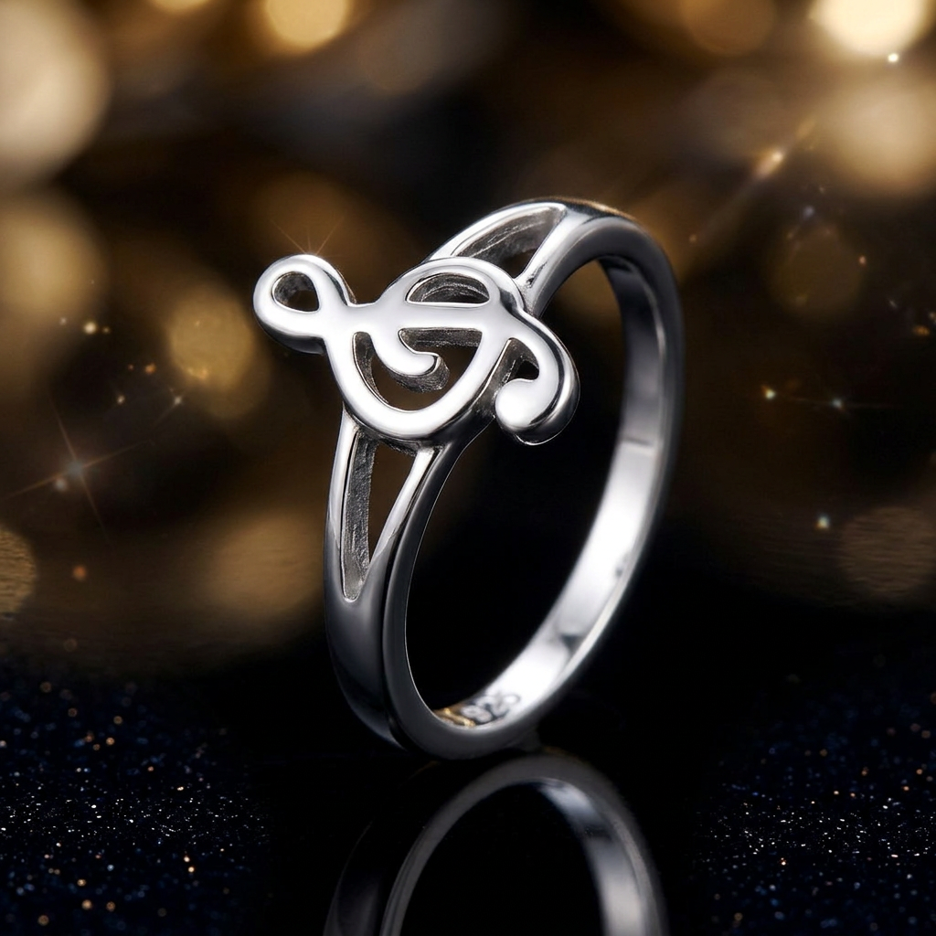 Sterling Silver Treble Clef Music Note Ring for Women life4