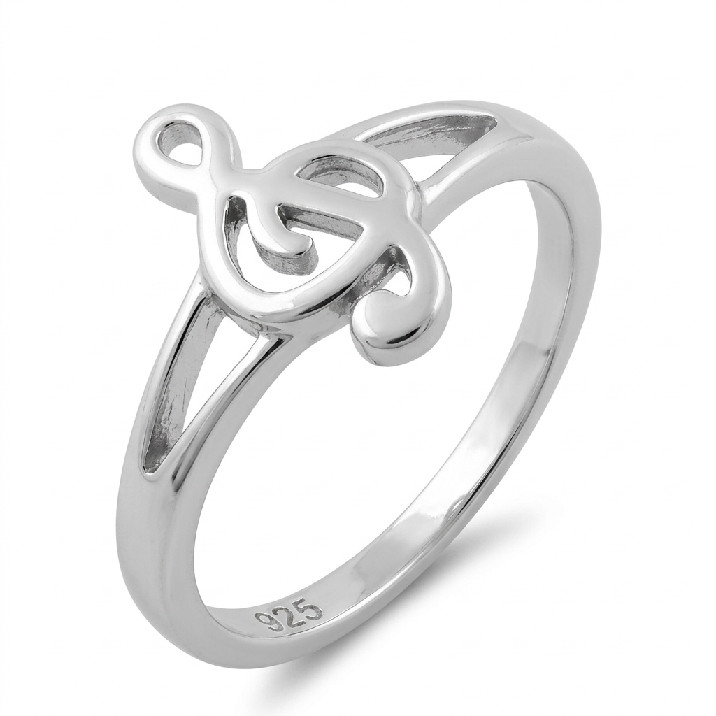 Sterling Silver Treble Clef Music Note Ring for Women