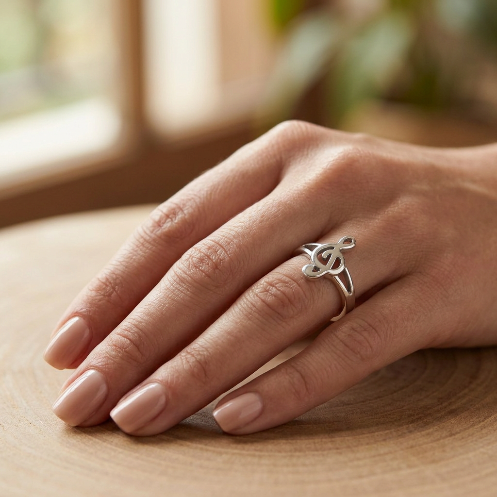 Sterling Silver Treble Clef Music Note Ring for Women model