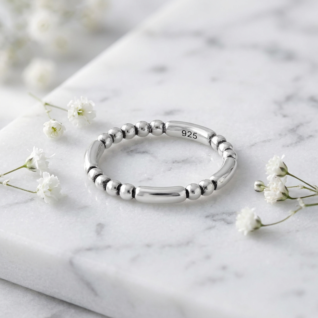 Sterling Silver 2mm Bead and Bar Stacking Eternity Ring for Women life1