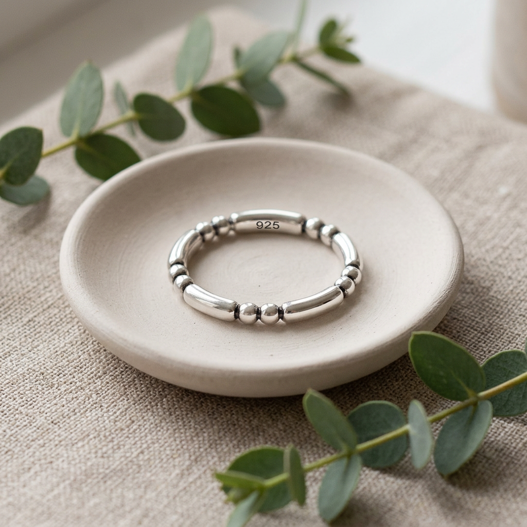 Sterling Silver 2mm Bead and Bar Stacking Eternity Ring for Women life2