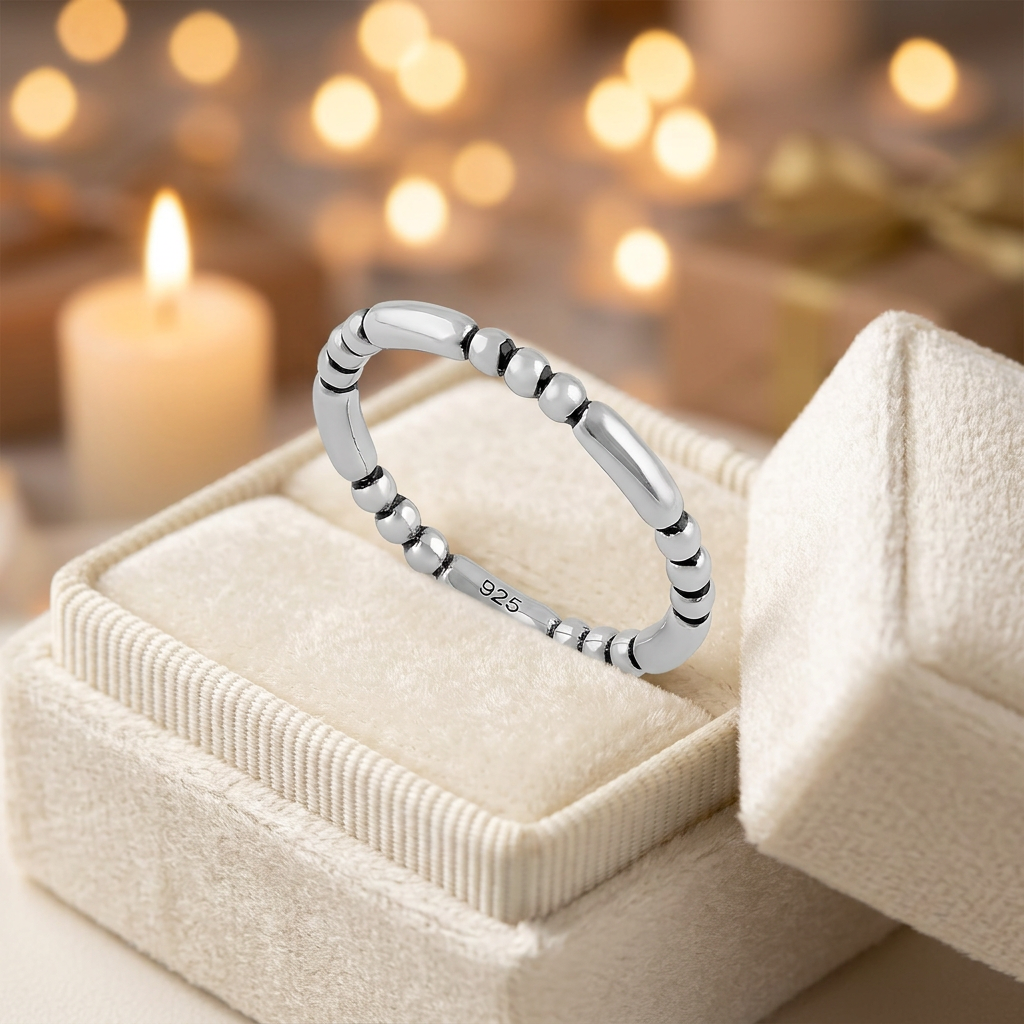 Sterling Silver 2mm Bead and Bar Stacking Eternity Ring for Women life3