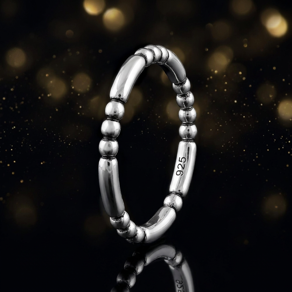 Sterling Silver 2mm Bead and Bar Stacking Eternity Ring for Women life4