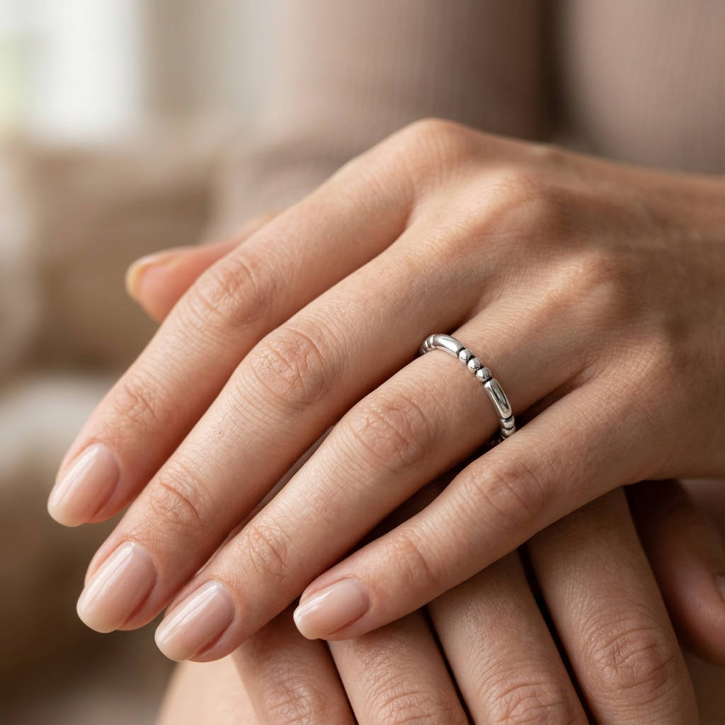 Sterling Silver 2mm Bead and Bar Stacking Eternity Ring for Women model