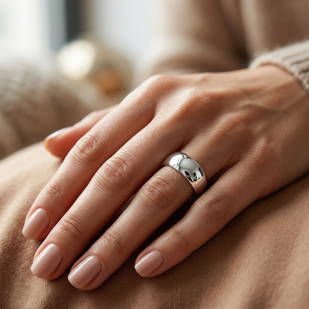Sterling Silver 7mm Plain Dome Wedding Band Ring, Unisex model