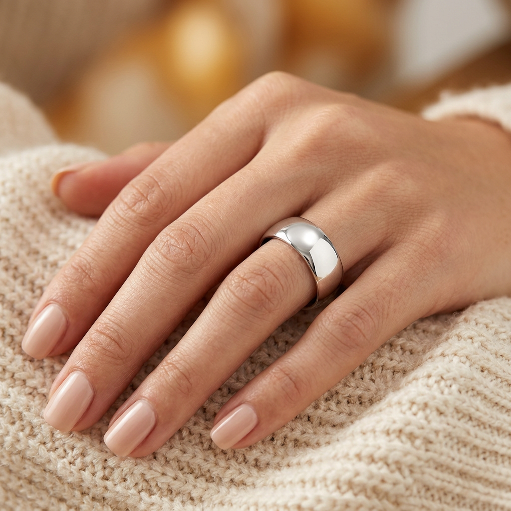 Sterling Silver 8mm Plain Dome Wedding Band Ring, Unisex model