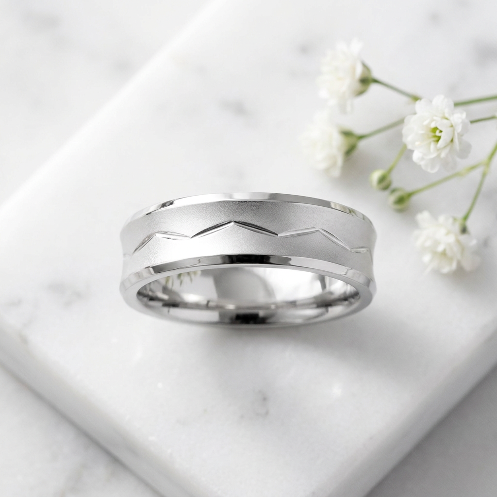 Sterling Silver 6.15mm Satin Zig Zag Concave Wedding Band Ring for Women life1