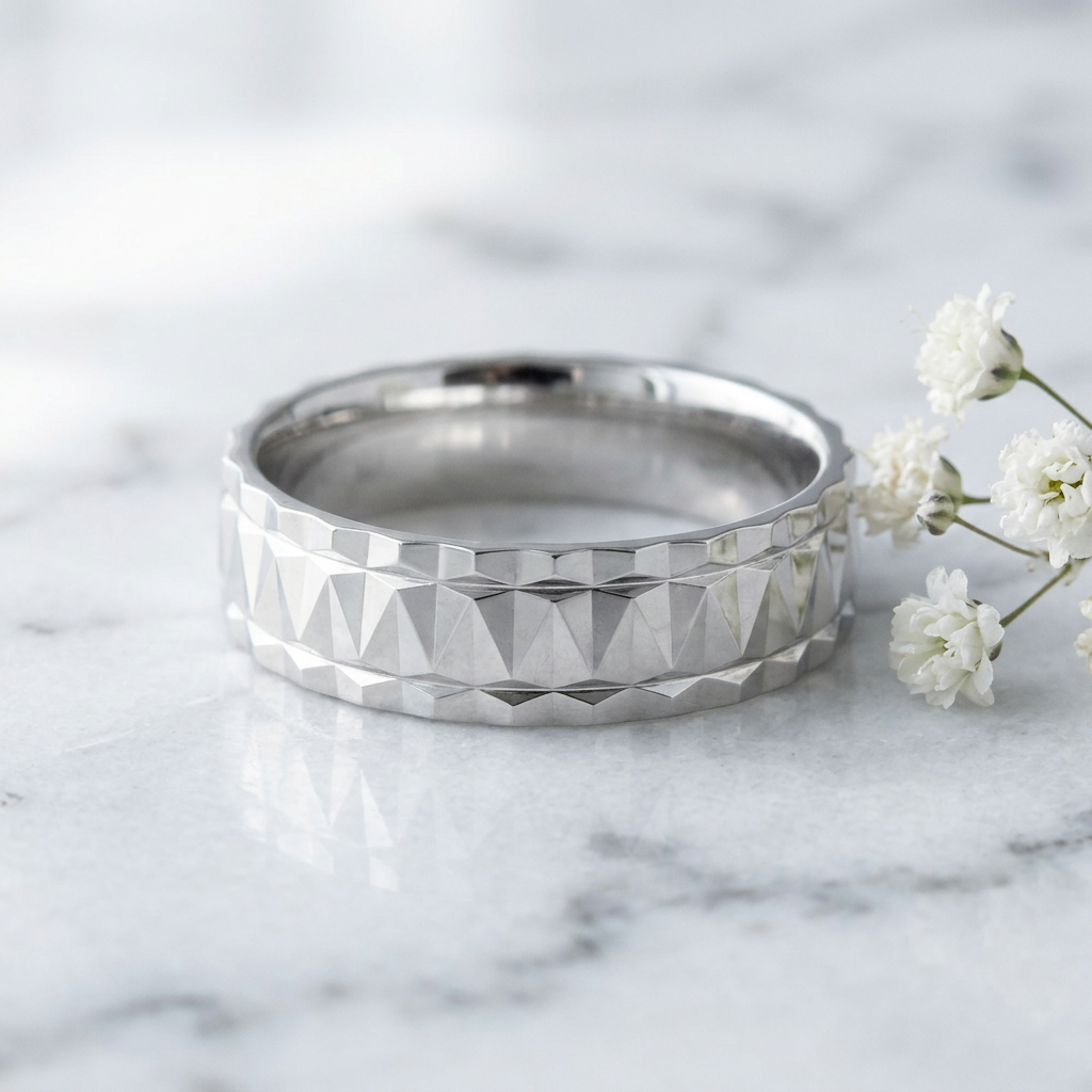 Sterling Silver 6mm Diamond Cut Pyramid Facet Wedding Band Ring for Women life1